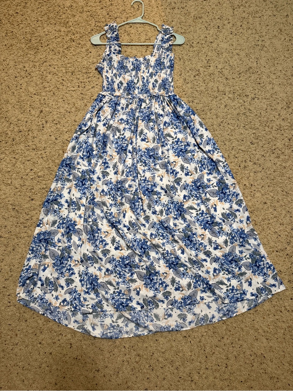 Altard state Blue & White Smocked floral maxi dress